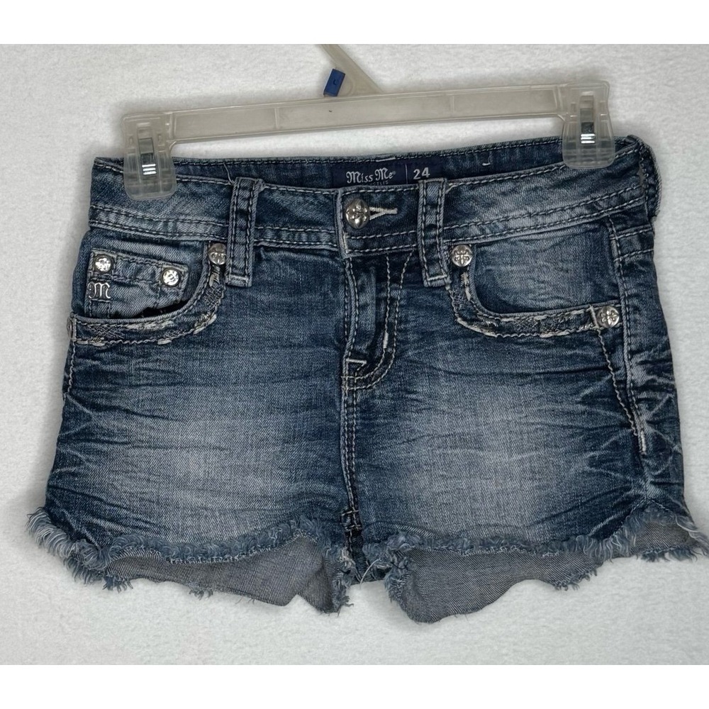 Miss Me‎ MZD Rise Denim Shorts Sequin Pockets Distressed Women's Size 24 Y2K EUC
